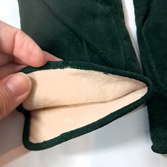 Vintage Isotoner Thinsulate gloves dark hunter green faux suede womens LARGE - Picture 6 of 11